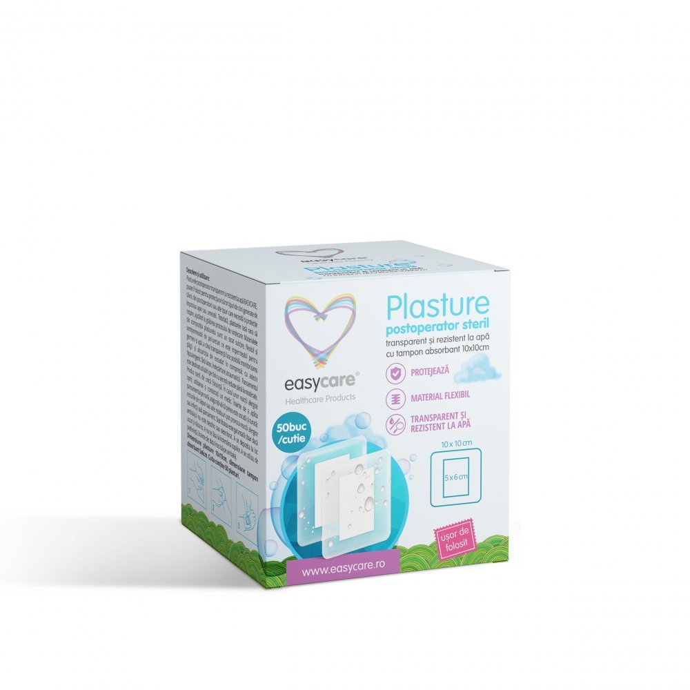 Plasture postoperator transparent si rezistent la apa Easycare 10x10cm 50 buccut