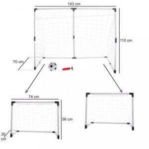 Poarta de fotbal pentru copii, Ikonka, 2 in 1 cu minge si pompa incluse, dimensiune 143 x 110 x 70 cm
