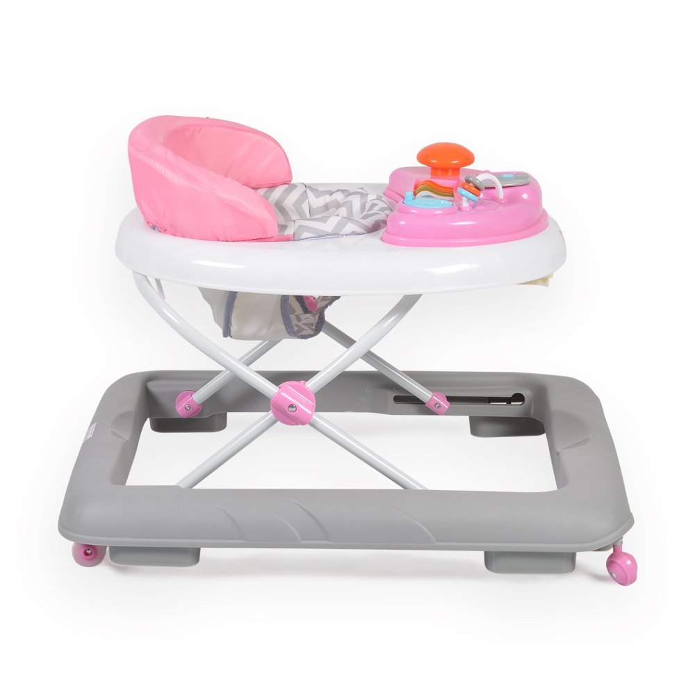Premergator pentru copii Cangaroo Cody Pink pliabil,inaltime reglabila 3 pozitii,scaun cu spatar inalt si moale,roti pivotante,6 dopuri din silicon anti-alunecare,panou muzical cu 12 melodii – imaginea 3