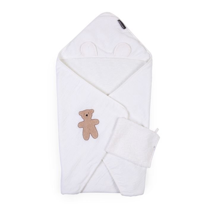 Prosop cu gluga si manusa de baie Childhome 80×80 cm Muselina Terry Teddy – imaginea 4