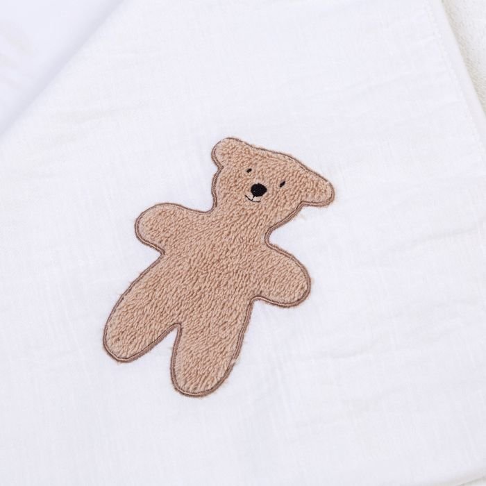 Prosop cu gluga si manusa de baie Childhome 80×80 cm Muselina Terry Teddy – imaginea 2