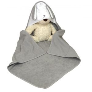 Prosop de baie pentru bebelusi din bumbac, cu gluga Fluffy Gri 75 x 75 cm