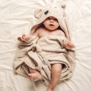 Prosop cu gluga BabySteps pentru bebelusi si copii din fibra de bambus S 85x90cm Teddy Sepia Rose