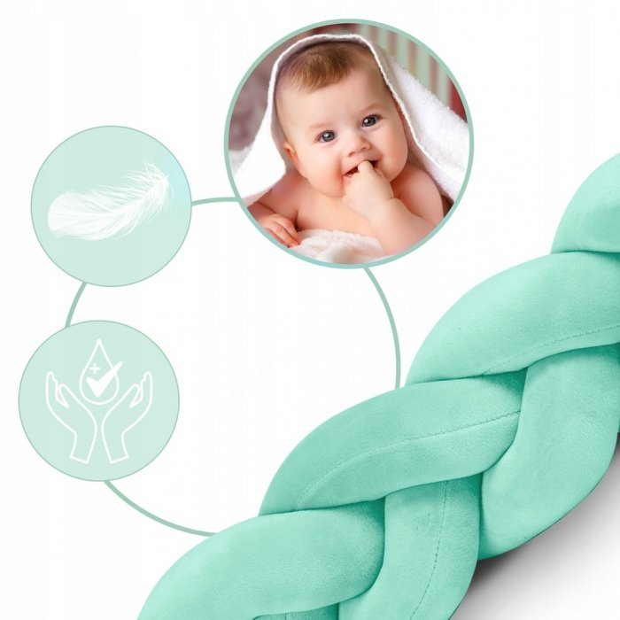 Protectie laterala impletita pentru patut Ricokids Mint 3metri,inaltime 11.5 cm, din plus cu umplutura antialergica – imaginea 2