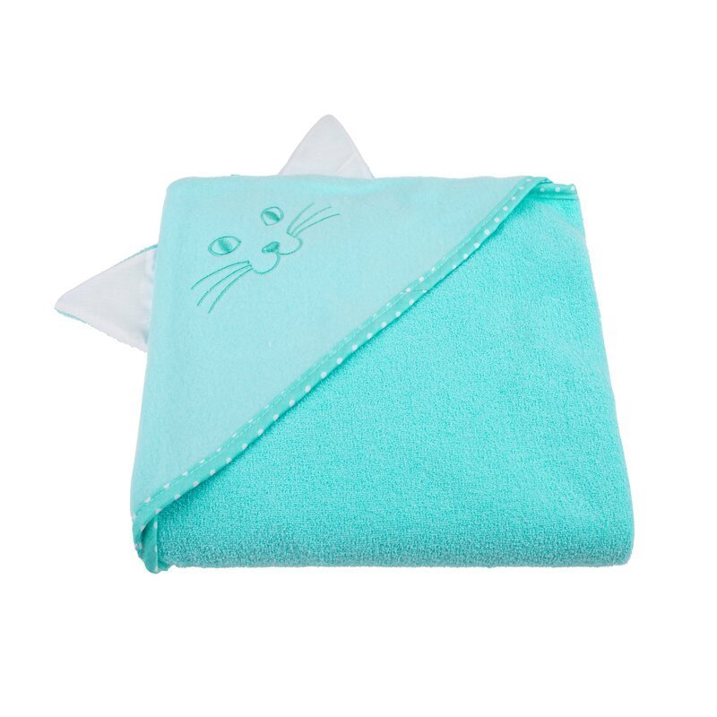Prosop din bumbac terry pentru copii Bocioland Aqua Cat 80×80 cm,gluga brodata,urechi decorative – imaginea 2