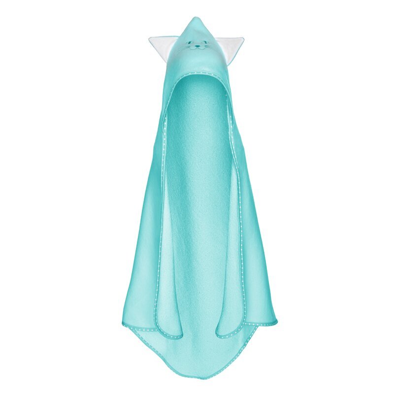 Prosop din bumbac terry pentru copii Bocioland Aqua Cat 80×80 cm,gluga brodata,urechi decorative