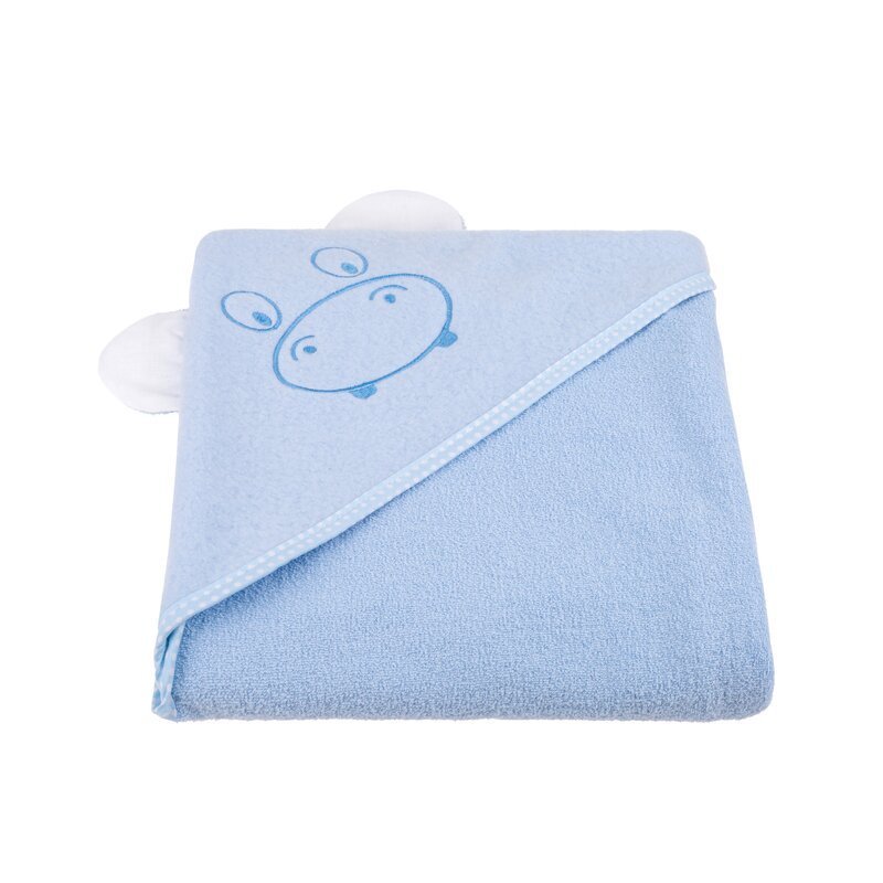 Prosop din bumbac terry pentru copii Bocioland Hippo Blue 80×80 cm,gluga brodata,urechi decorative – imaginea 2