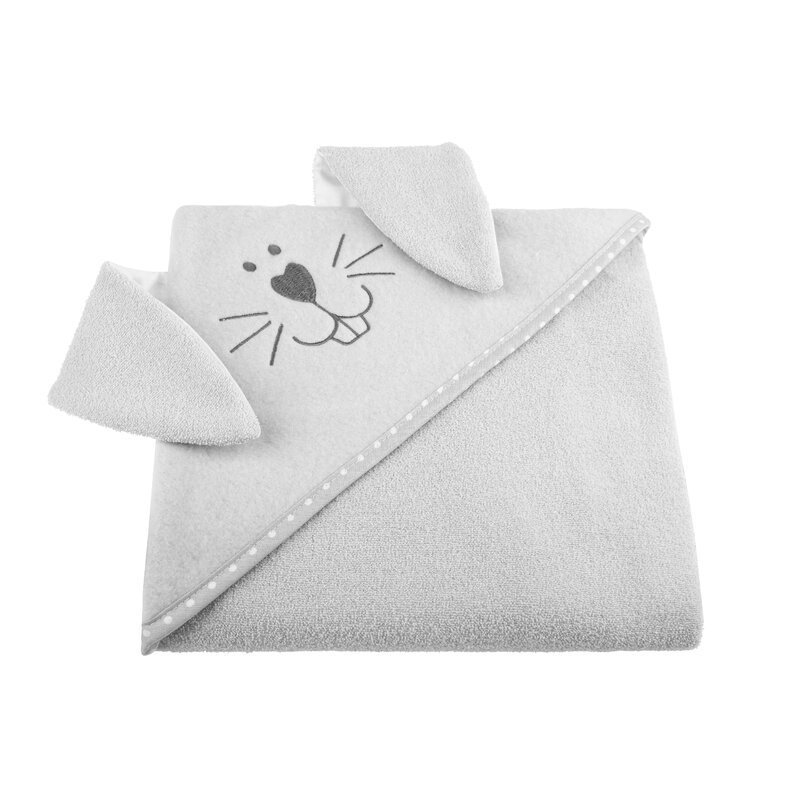 Prosop cu gluga cu urechi din bumbac 80×80 cm Gray Rabbit Qmini – imaginea 2