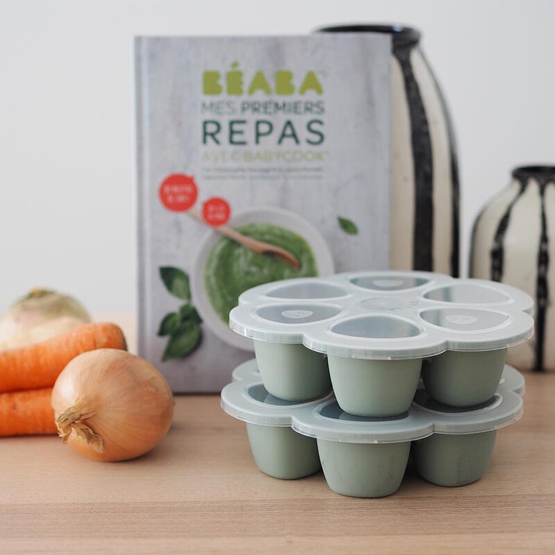 Recipient ermetic silicon multiportii 6×90 ml Beaba Sage Green – imaginea 3