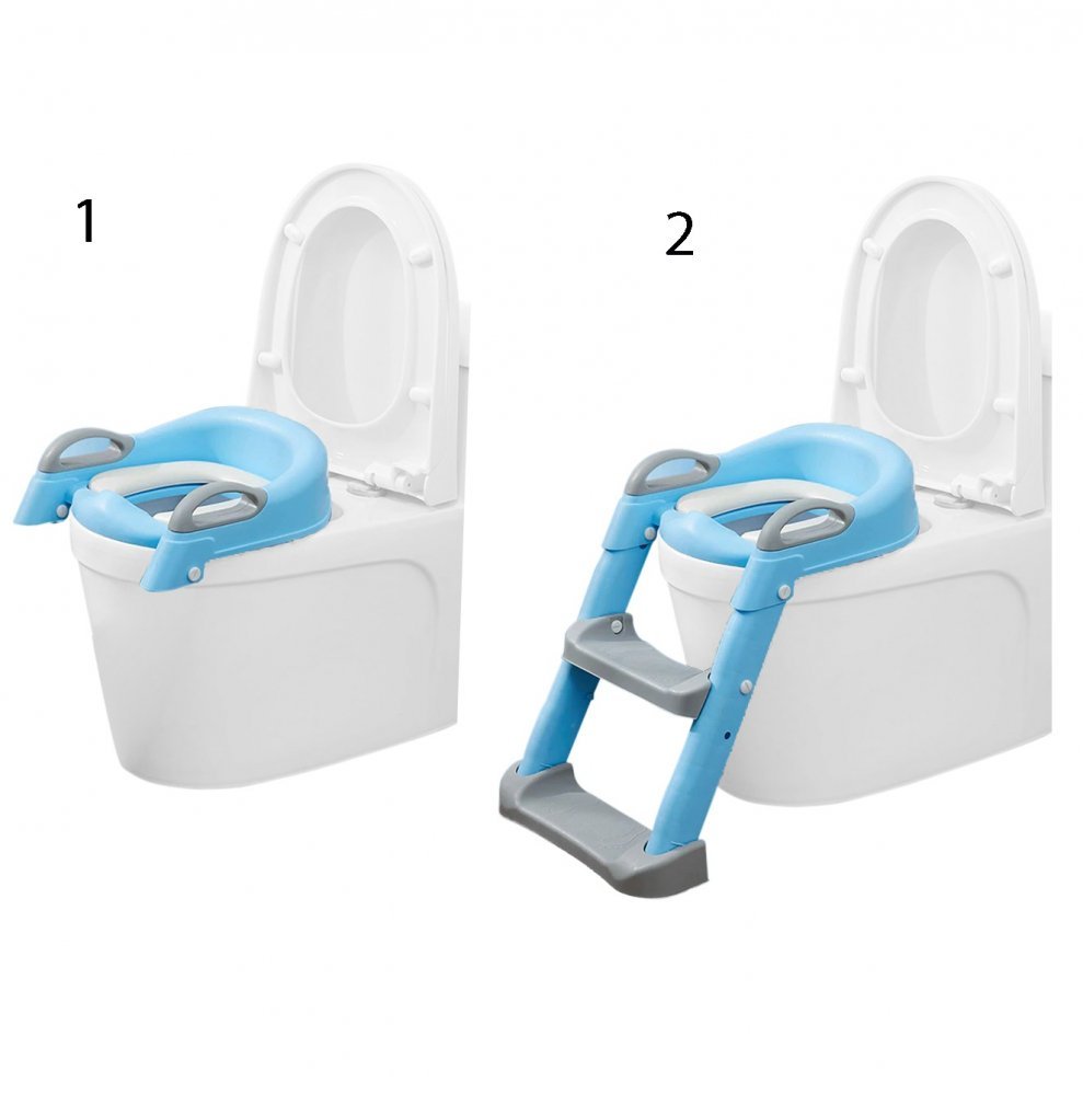 Reductor toaleta pentru copii Little Mom Grow Up Blue, pliabil, cu manere ergonomice si treapta reglabila pe 2 nivele de inaltime, colac moale din spuma PU, design anti-stropire – imaginea 2