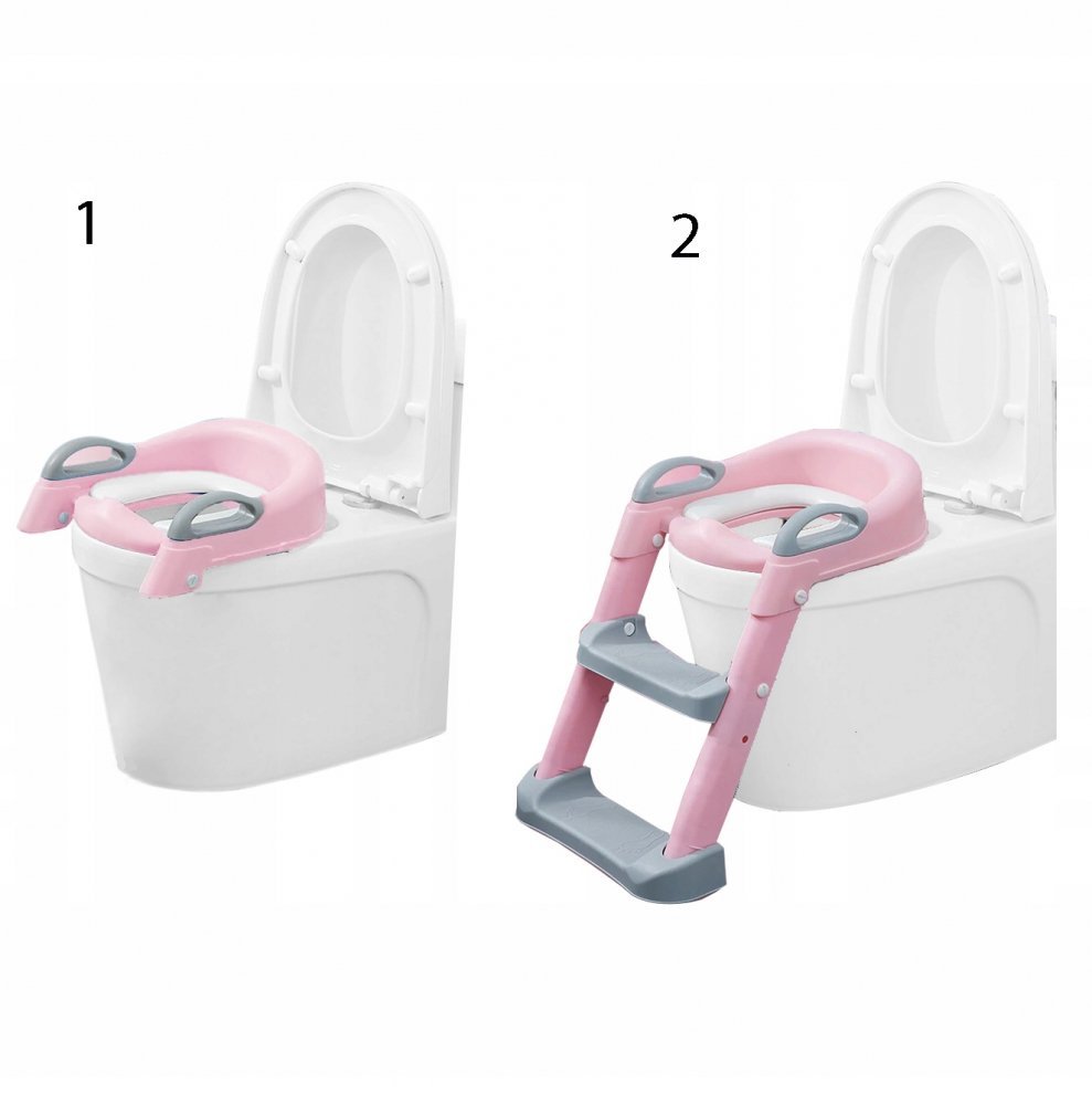 Reductor toaleta pentru copii Little Mom Grow Up Pink, pliabil, cu manere ergonomice si treapta reglabila pe 2 nivele de inaltime, colac moale din spuma PU, design anti-stropire – imaginea 4