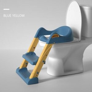 Reductor toaleta pentru copii Little Mom Navy, pliabil, cu trepte antiderapante, manere ergonomice si treapta reglabila pe 2 nivele de inaltime, colac moale din spuma PVC, design anti-stropire, compatibilitate universala