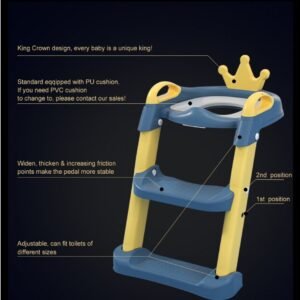 Reductor WC pentru copii Little Mom Royal YellowBlue, pliabil,cu scarita antiderapanta, inaltime ajustabila, colac moale din spuma PU, manerele laterale ergonomice, Baza Antiderapanta, Compatibilitate Universala
