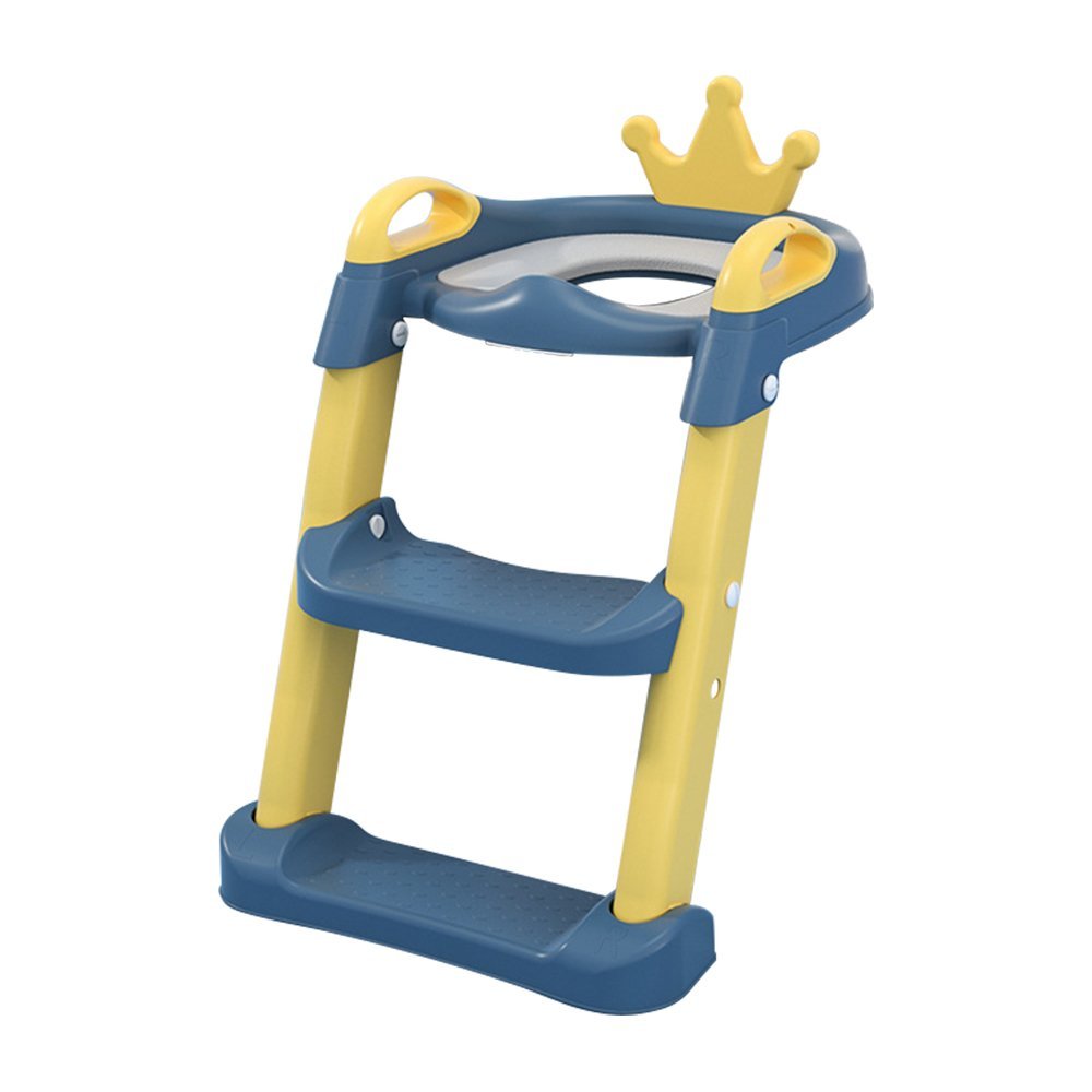 Reductor WC pentru copii Little Mom Royal YellowBlue, pliabil,cu scarita antiderapanta, inaltime ajustabila, colac moale din spuma PU, manerele laterale ergonomice, Baza Antiderapanta, Compatibilitate Universala – imaginea 3