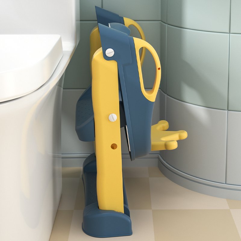 Reductor WC pentru copii Little Mom Royal YellowBlue, pliabil,cu scarita antiderapanta, inaltime ajustabila, colac moale din spuma PU, manerele laterale ergonomice, Baza Antiderapanta, Compatibilitate Universala – imaginea 4
