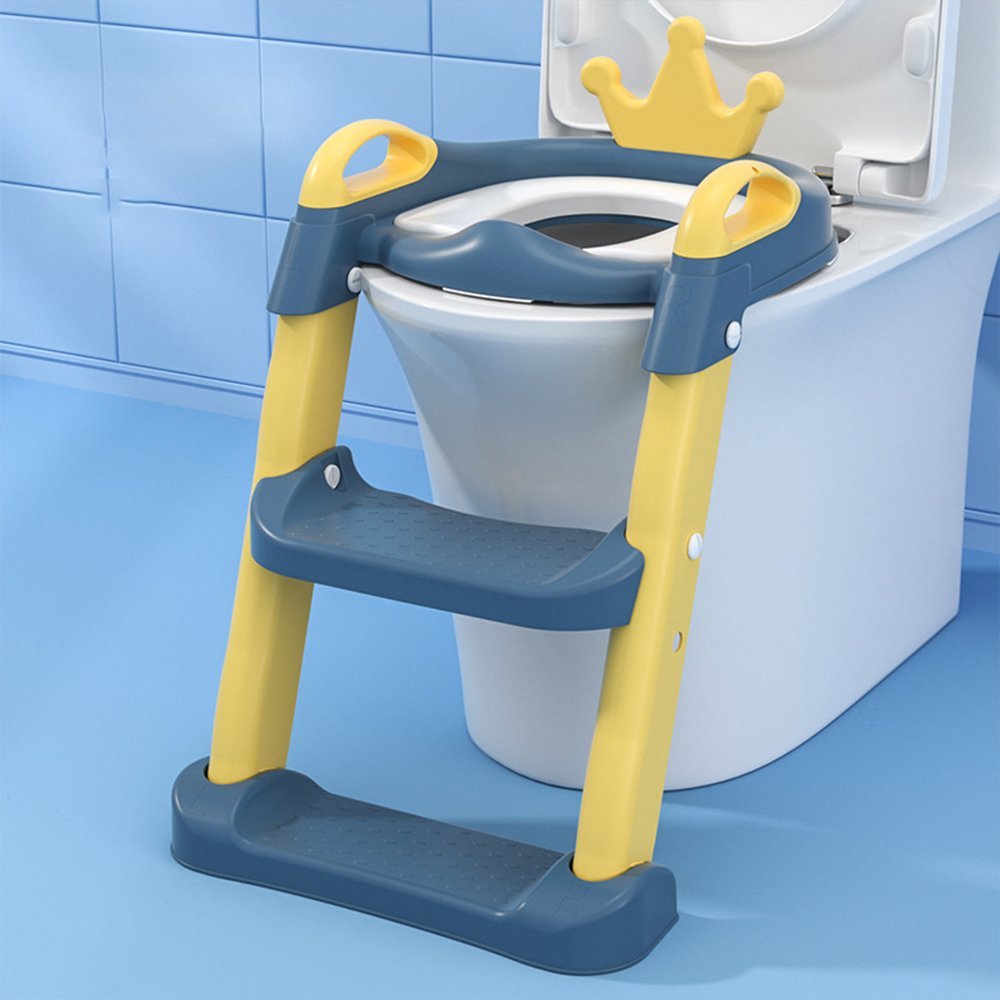 Reductor WC pentru copii Little Mom Royal YellowBlue, pliabil,cu scarita antiderapanta, inaltime ajustabila, colac moale din spuma PU, manerele laterale ergonomice, Baza Antiderapanta, Compatibilitate Universala – imaginea 6