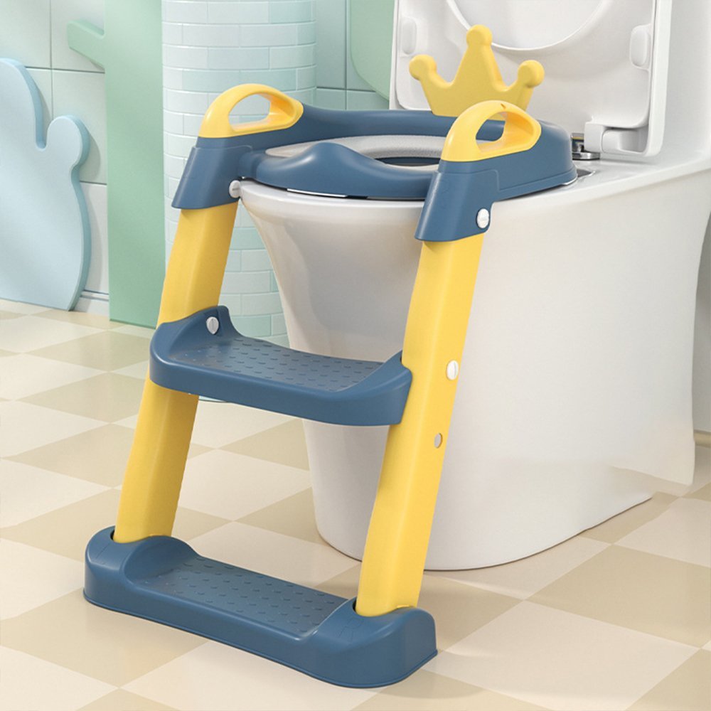 Reductor WC pentru copii Little Mom Royal YellowBlue, pliabil,cu scarita antiderapanta, inaltime ajustabila, colac moale din spuma PU, manerele laterale ergonomice, Baza Antiderapanta, Compatibilitate Universala – imaginea 8