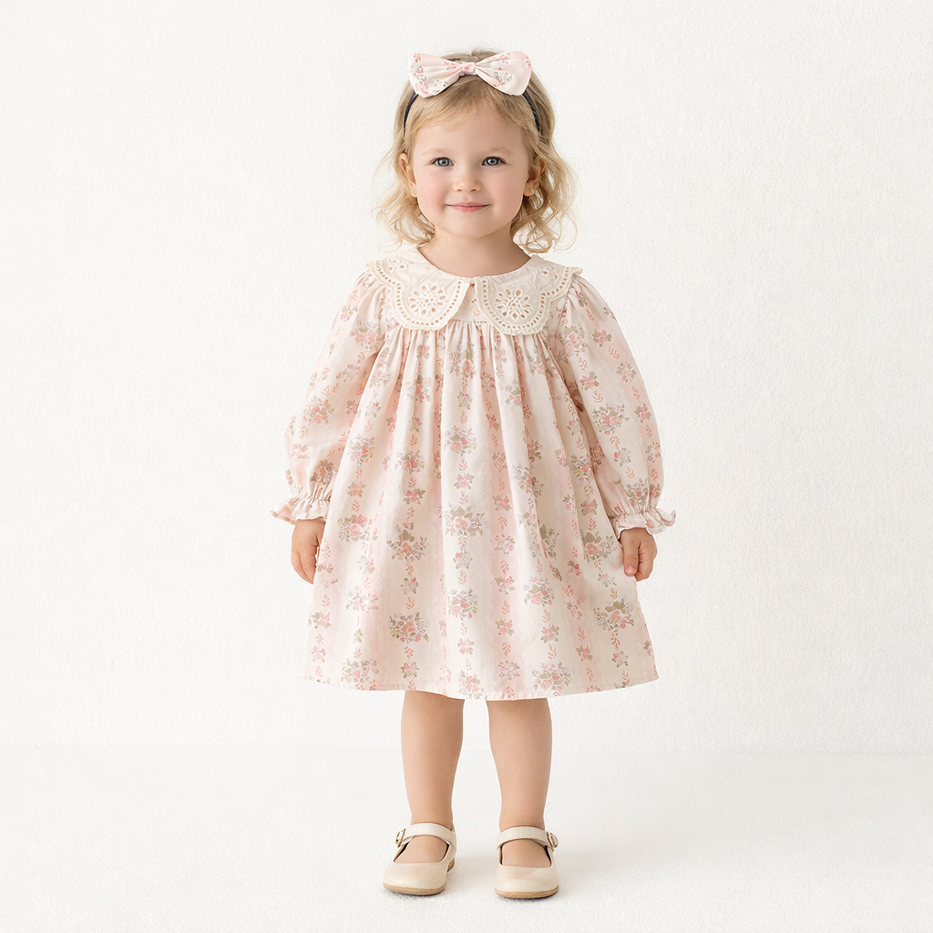 Rochie Roz Fetite cu Floricele Eliza – 18-24 luni