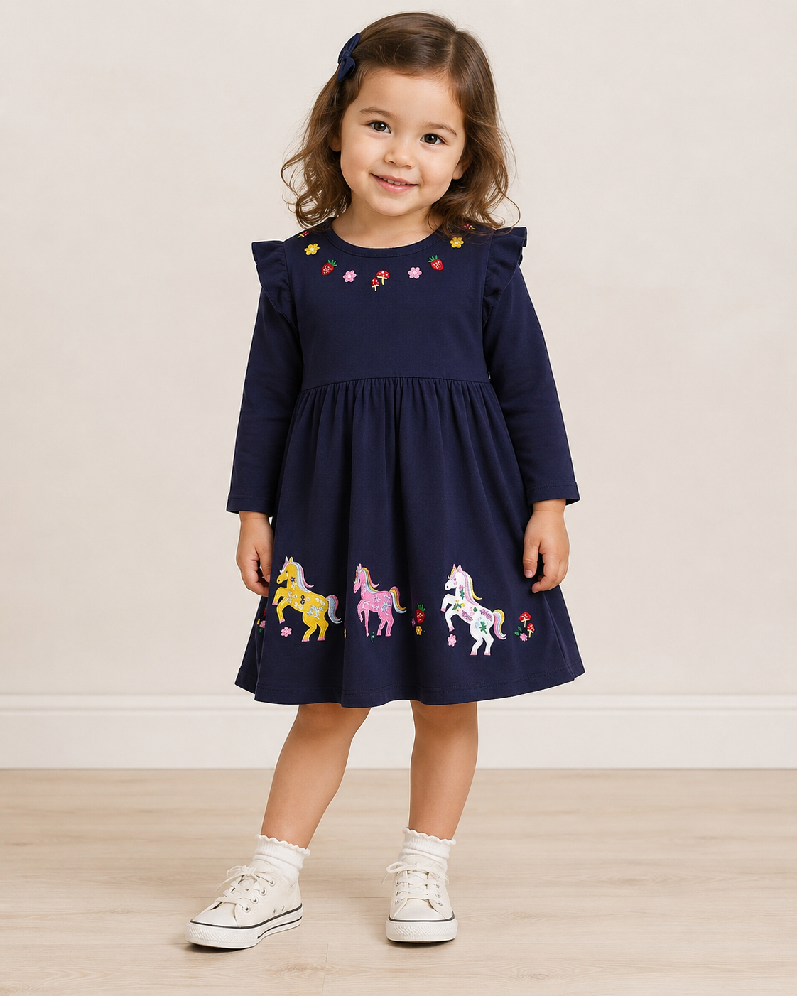 Rochiță Fetițe Bleumarin cu Unicorni Bianca – 6-7 ani