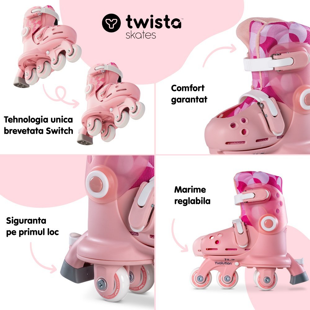 Role ajustabile Yvolution Twista Skates marime 23-28 pink – imaginea 3