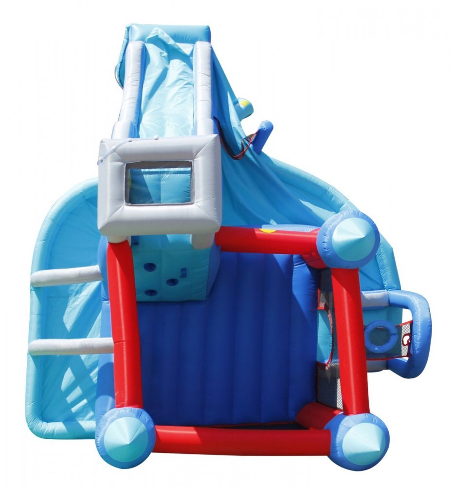 Saltea gonflabila Splash Park cu doua tobogane, spatiu de catarat, tun cu apa, loc pentru sarituri, cos de baschet si darts – imaginea 3