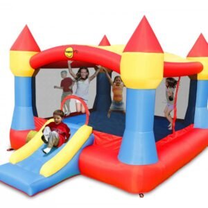 Saltea gonflabila Super Castel cu tobogan, spatiu pentru sarituri i parasolar detasabil