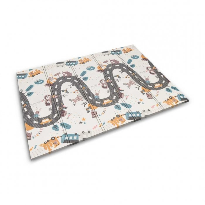 Covoras de joaca pentru copii cu doua fete Nukido Grey 200x150x1cm ,pliabil,realizat din spuma XPE inodora,in cutie de carton ce se poate colora