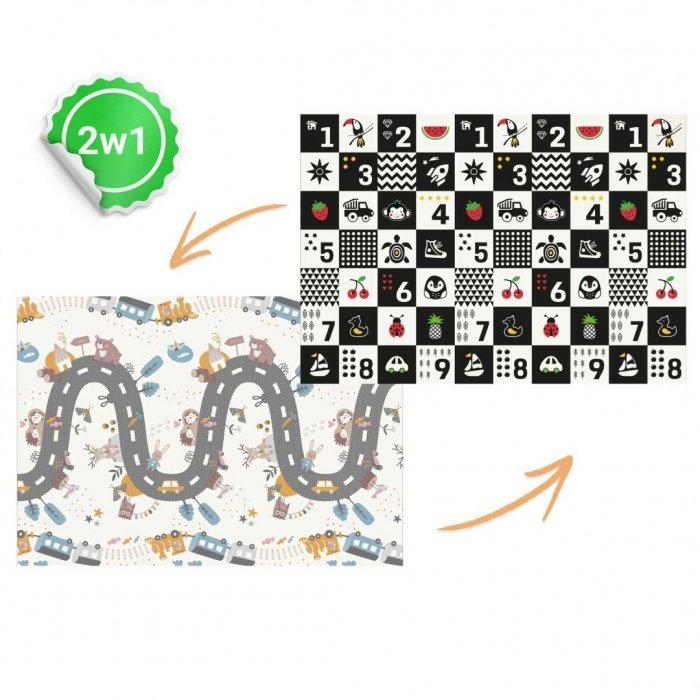 Covoras de joaca pentru copii cu doua fete Nukido Grey 200x150x1cm ,pliabil,realizat din spuma XPE inodora,in cutie de carton ce se poate colora – imaginea 3