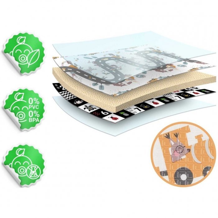 Covoras de joaca pentru copii cu doua fete Nukido Grey 200x150x1cm ,pliabil,realizat din spuma XPE inodora,in cutie de carton ce se poate colora – imaginea 6