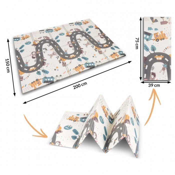 Covoras de joaca pentru copii cu doua fete Nukido Grey 200x150x1cm ,pliabil,realizat din spuma XPE inodora,in cutie de carton ce se poate colora – imaginea 7