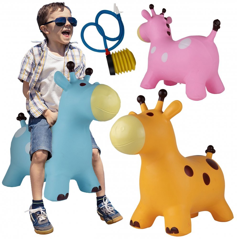 Jucarie gonflabila din cauciuc de sarit, pentru copii, Malplay, cu pompa inclusa, utilizare versatila, portabila, dimensiune 46 x 55 x 25 cm, yellow giraffe – imaginea 4