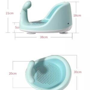 Scaun de baie pentru bebelusi Little Mom Green Whale, antiderapant cu 150 orificii de aerisire, baza stabila cu 4 ventuze si maner de sustinere integrat, dimensiune 38 cm x 30 cm x 21 cm