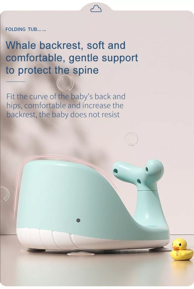 Scaun de baie pentru bebelusi Little Mom Green Whale, antiderapant cu 150 orificii de aerisire, baza stabila cu 4 ventuze si maner de sustinere integrat, dimensiune 38 cm x 30 cm x 21 cm – imaginea 6