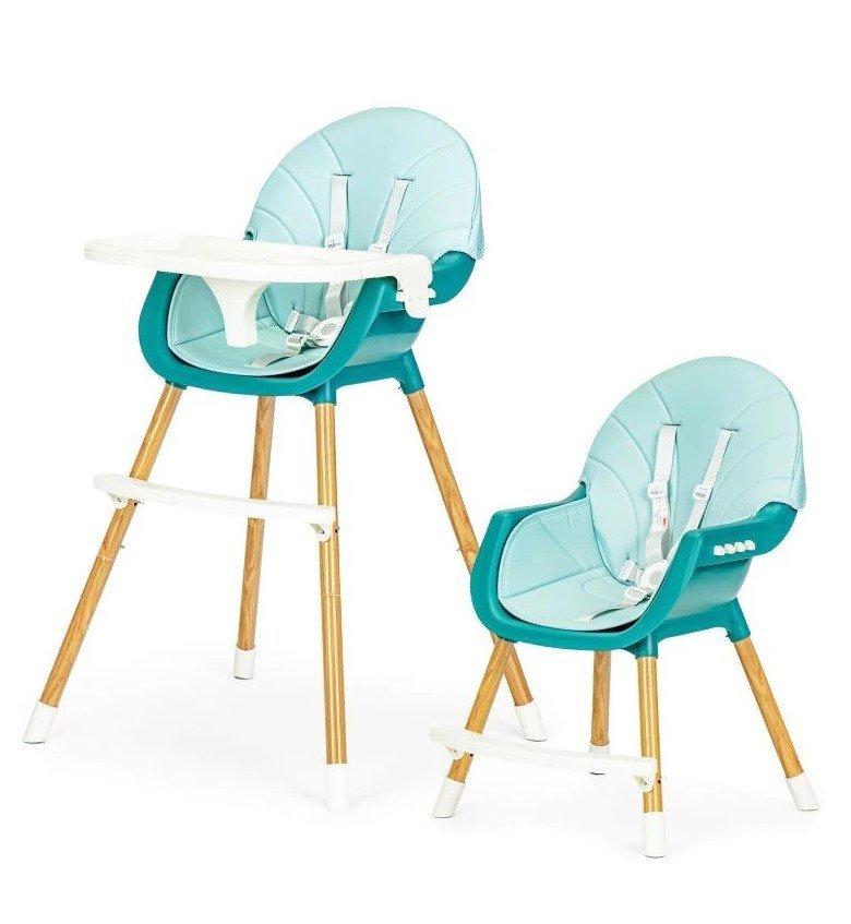 Scaun de masa pentru bebelusi si copii Little Mom Nordic Green 2 in 1, cu inaltime ajustabila, varsta 6-60 luni, tavita dubla reglabila, centura de siguranta in 5 puncte, suport pentru picioare – imaginea 6