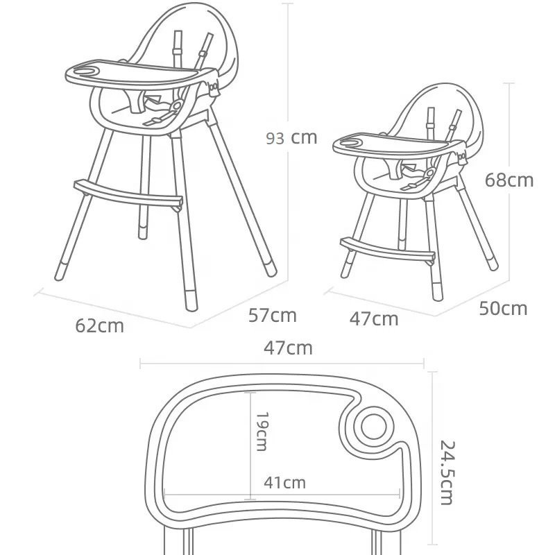 Scaun de masa pentru bebelusi si copii Little Mom Nordic Green 2 in 1, cu inaltime ajustabila, varsta 6-60 luni, tavita dubla reglabila, centura de siguranta in 5 puncte, suport pentru picioare – imaginea 8