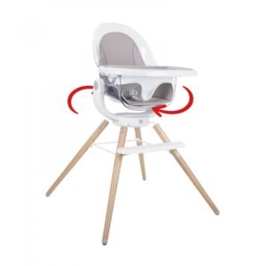 Scaun de masa din lemn Madera Adria, sptar regalbil si rotativ 360 grade, centura de siguranta, material detasabil si lavabil