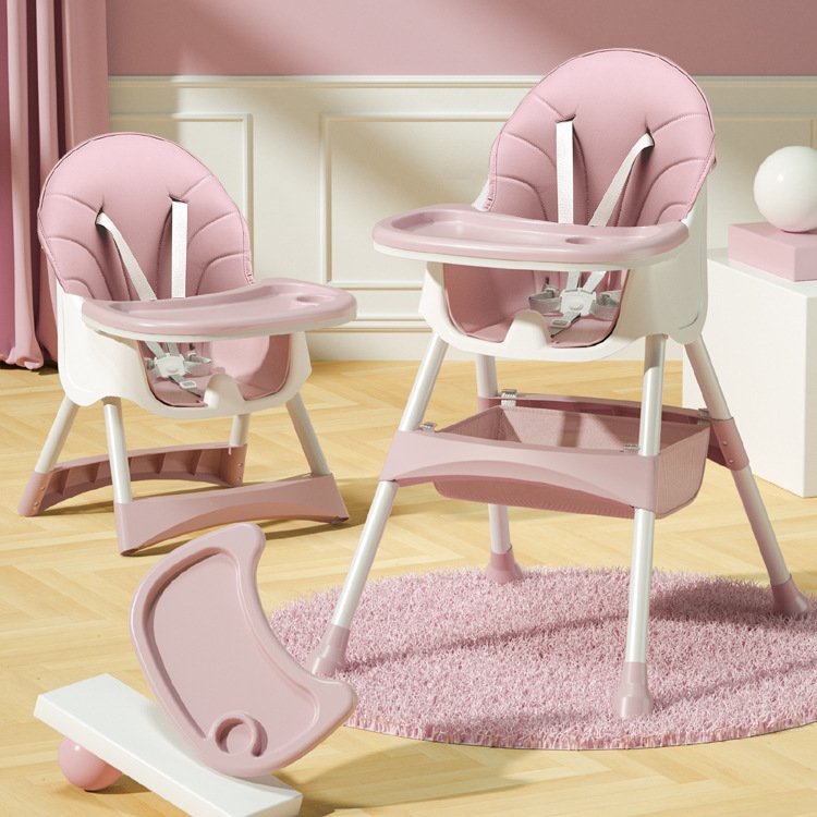 Scaun de masa pentru copii Little Mom Dinner Pink transformabil, cu tavita dubla ajustabila si detasabila, cu suport pentru picioare si centura in 5 puncte, dimensiune 62 x 77 x 92 cm – imaginea 7