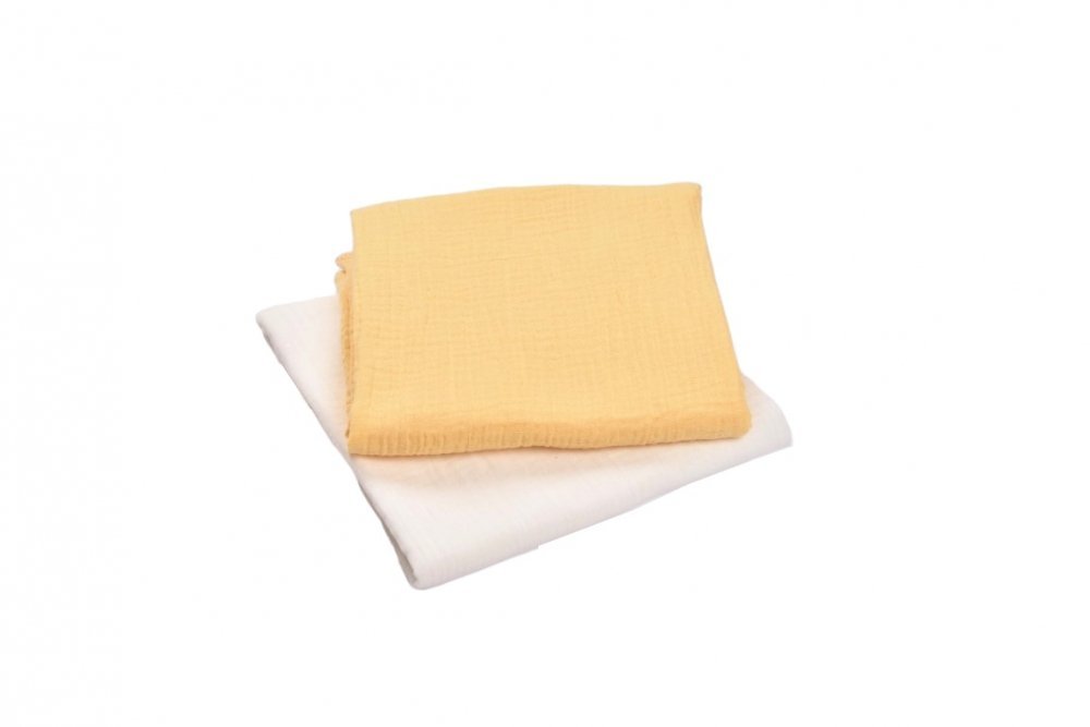 Set 2 museline bumbac organic alb galben 80×80 cm