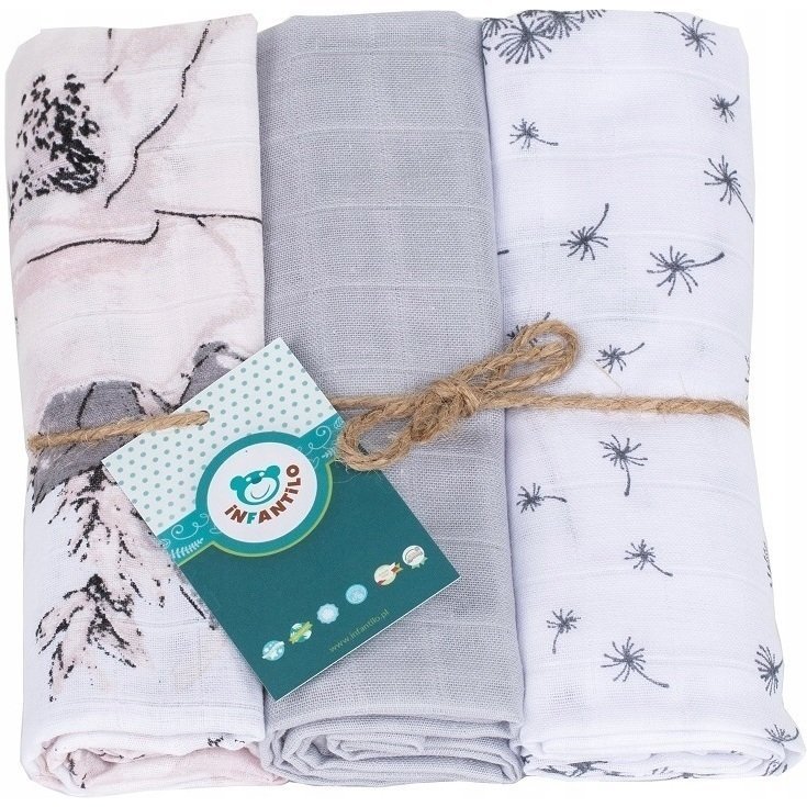 Set 3 scutece din muselina Infantilo rozgriflori