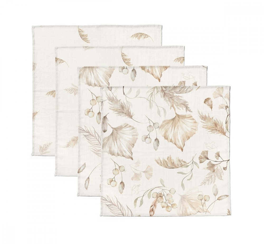 Set 4 museline multifunctionale din bumbac si bambus Boho 30×30 cm