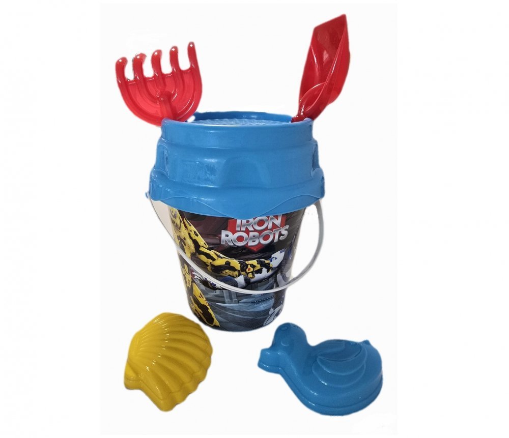 Set 6 jucarii de nisip pentru copii, BurakToys, cu galetusa, lopatica, grebla, sita si 2 forme, Desene Multicolor – imaginea 2