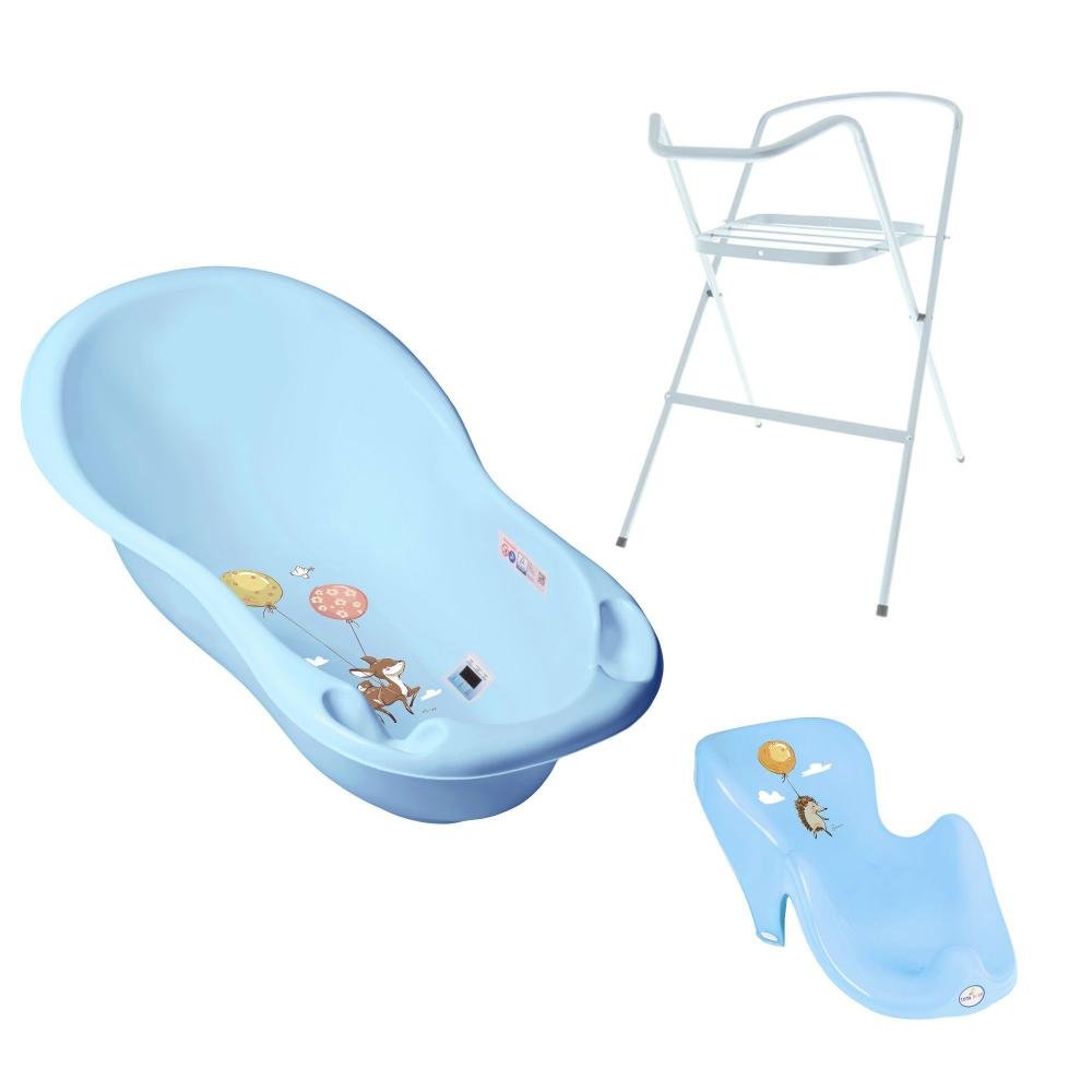 Set Cadita 86 cm cu suport metalic si suport anatomic Forest Albastru – imaginea 2