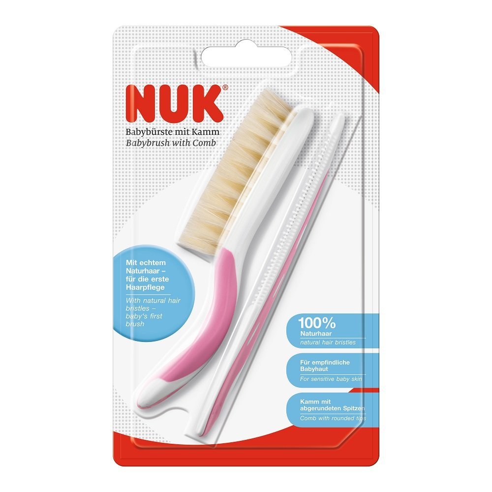 Set Nuk perie par natural si piepten roz