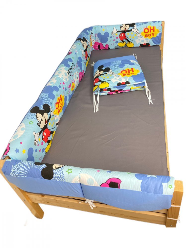 Set aparatori laterale Maxi pentru pat Montessori 120×200 cm Mickey Mouse pe albastru