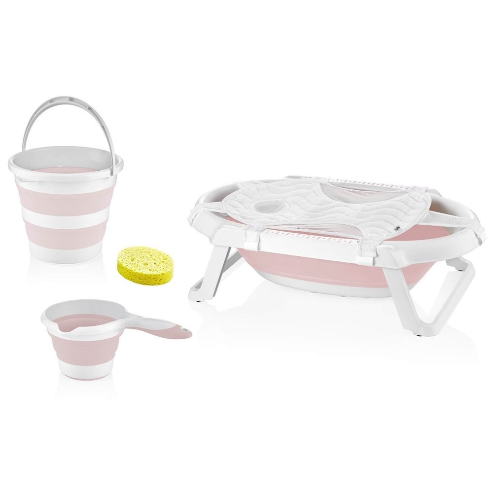 Set de baie cu 5 piese si cadita pliabila Babyjem Pink