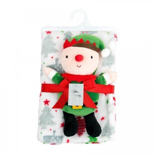 Set cadou Craciun cu paturica din fleece si jucarie de plus Elf – imaginea 2