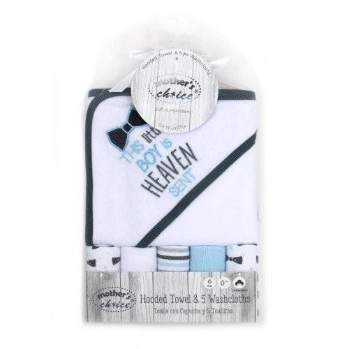 Set cadou bebelusi prosop cu gluga si 5 mini prosopele little boy
