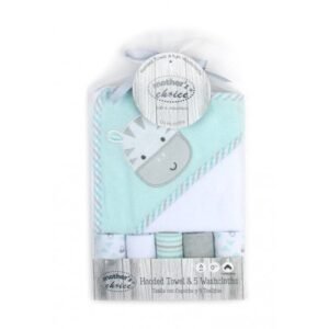 Set cadou bebelusi prosop cu gluga si 5 mini prosopele zebra
