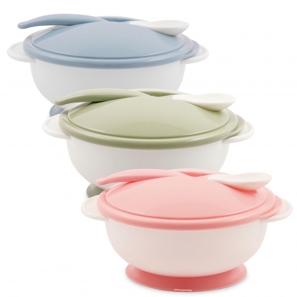 Set castron cu ventuza capac si lingurita Mint Green – imaginea 2