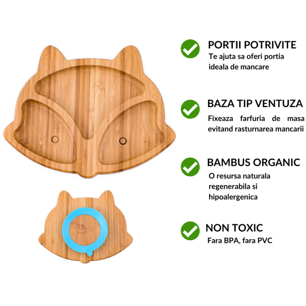Set castron si farfurie vulpita din bambus pentru copii Oaki galben – imaginea 4